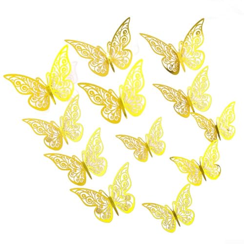 12 Stück hohle Schmetterlinge Wandaufkleber schönes 3D-Design für Zuhause und Schlafzimmer Dekor auf jeder glatten Oberfläche (Gold) von Hasaller
