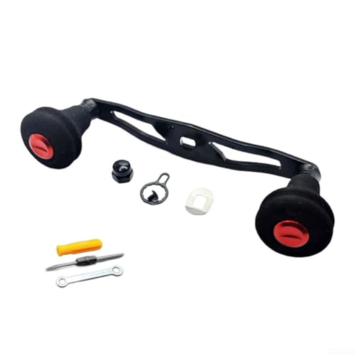 130 mm Wippgriff für Angelrollen, Aluminiumlegierung, kompatibel mit ABU, Revo Beast, für DAIWA Tatula mit EVA-Noppen und Kugellagern, geeignet für Wassertropfenräder (linke Hand rot) von Hasaller