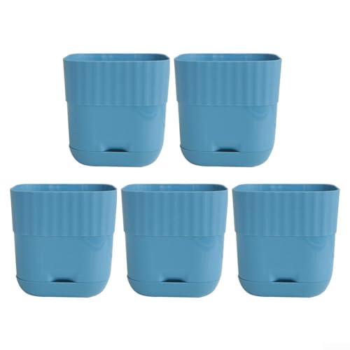 5 quadratische Blumentöpfe für Zimmerpflanzen mit effektiven Drainagelösungen (blau) von Hasaller