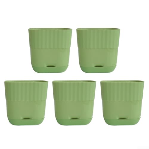 5 quadratische Blumentöpfe für Zimmerpflanzen mit effektiven Drainagelösungen (grün) von Hasaller
