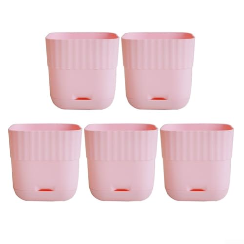 5 quadratische Blumentöpfe für Zimmerpflanzen mit effektiven Drainagelösungen (rosa) von Hasaller