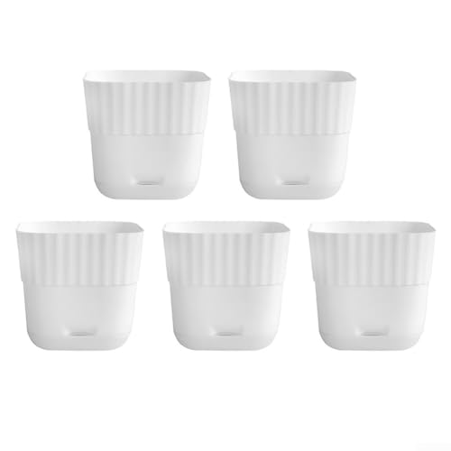 5 quadratische Blumentöpfe für Zimmerpflanzen mit effektiven Drainagelösungen (weiß) von Hasaller