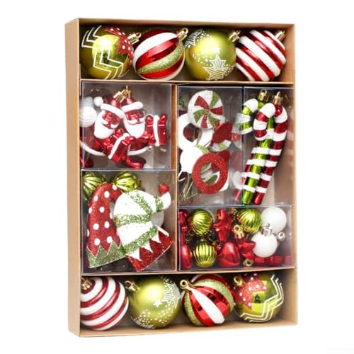 50 Stück Weihnachtskugeln, Weihnachtsbaumschmuck, Kugel-Set – mehrere Themen-Ornamente – ideal für 1,8 m Bäume und DIY-Dekorationen (B) von Hasaller