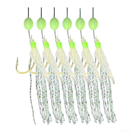 6 Stück für Sabiki Rig Angelvorfächer mit elastischer Fischhaut und leuchtenden Makrelen-Federhaken, ausgestattet mit eingebautem Pin und acht Charakteren Ring für Süßwasserbarsch und Dorsch (8#) 6 Stück für Sabiki Rig Angelvorfächer mit elastischer Fischhaut und leuchtenden Makrelen-Federhaken, ausgestattet mit eingebautem Pin und acht Charakteren Ring für Süßwasserbarsch und Dorsch (8#) von Hasaller