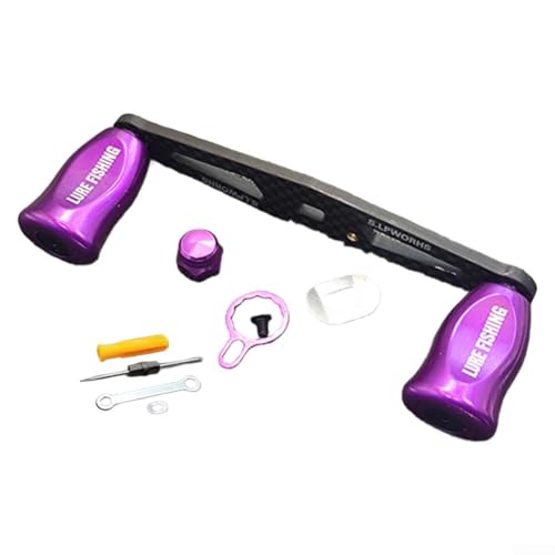 Angelrolle Wipparm Griff Ersatz für DAIWA und für ABU Wurfrollen mit 8 x 5 mm Schwungarmöffnung, verlängerte gerade Kohlefaser-Konstruktion mit komplettem Hardware-Set (linke Hand, lila) von Hasaller