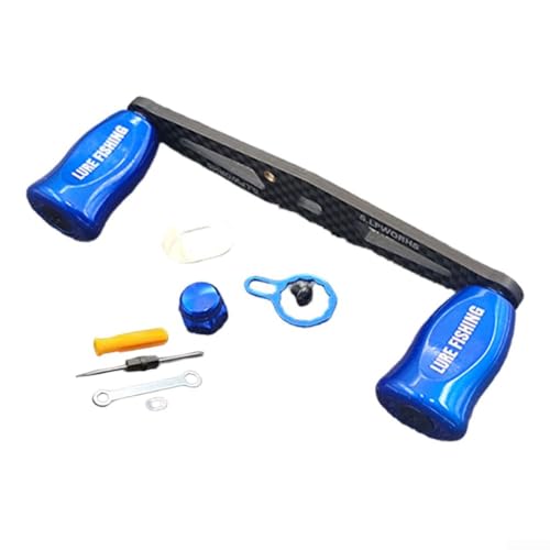 Angelrolle Wipparm Griff Ersatz für DAIWA und für ABU Wurfrollen mit 8 x 5 mm Schwungarmöffnung, verlängerte gerade Kohlefaser-Konstruktion mit komplettem Hardware-Set (rechte Hand blau) von Hasaller