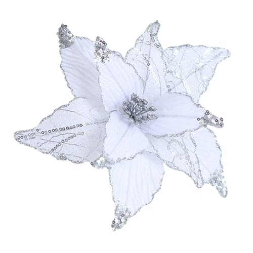 Atemberaubende 25 cm Weihnachtsstern-Glitzer-Blume für festliche Baumdekoration und Feiern (weiß) von Hasaller