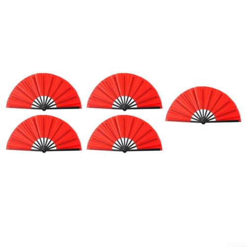 Faltfächer für Tanzübungen, Hochzeiten, Partys und Outdoor-Aktivitäten, mit komfortablem Griff und robustem Kunststoffgewebe (rot), 5 Stück von Hasaller