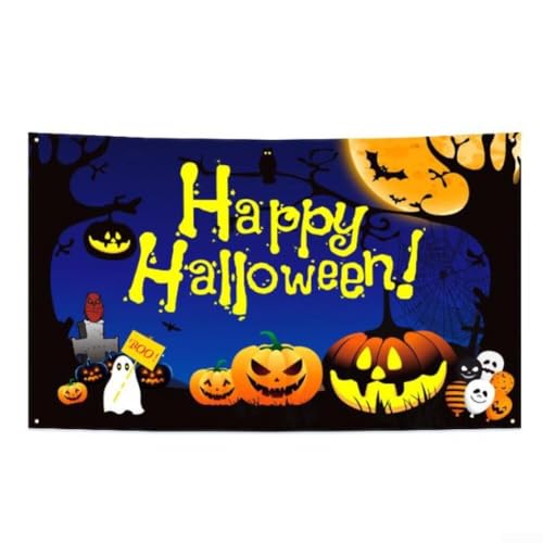 Großes Halloween-Partybanner mit traditionellen Symbolen für Wanddekoration, leichtes Polyestergewebe mit vier Metallösen für einfache Platzierung und festliche Atmosphäre (WSBJ-S017) von Hasaller