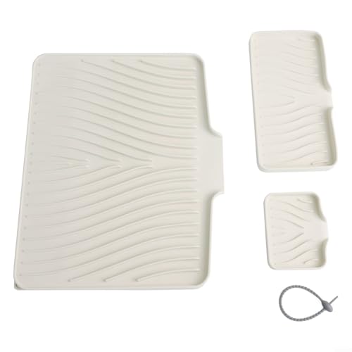 Hasaller Abfluss-Pad-Sets, 3-teilig, Silikon-Abtropfmatte, hitzebeständige Abtropfmatte und Seifenablage mit Ablauflippe für Küche, Spüle, Arbeitsplatte, Geschirr oder Badezimmer (weiß) von Hasaller