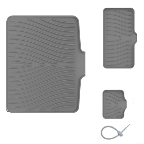 Hasaller Abfluss-Pad-Sets aus Silikon, hitzebeständige Abtropfmatte und Seifenablage mit Ablauflippe für Küche, Spüle, Arbeitsplatte, Geschirr oder Badezimmer (grau) von Hasaller