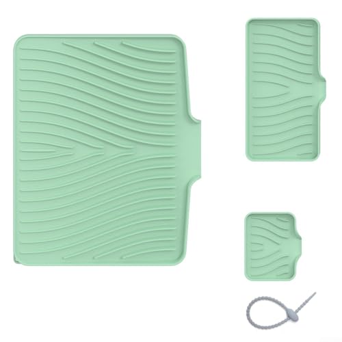 Hasaller Abfluss-Pad-Sets aus Silikon, hitzebeständige Abtropfmatte und Seifenablage mit Ablauflippe für Küche, Spüle, Arbeitsplatte, Geschirr oder Badezimmer (grün) von Hasaller