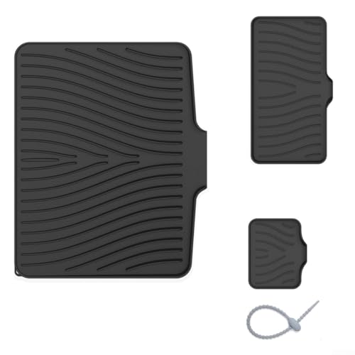 Hasaller Abfluss-Pad-Sets aus Silikon, hitzebeständige Abtropfmatte und Seifenablage mit Ablauflippe für Küche, Spüle, Arbeitsplatte, Geschirr oder Badezimmer (schwarz), 3 Stück von Hasaller