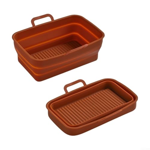 Hasaller Air Fryer Liner 2Pcs Silicone Air Fryer Basket Liner Heat Resistant Foldable Cooking Tray Basket Reusable Non-Stick Insert with Oil Drain for DZ201410 Rectangular Model (Brown) von Hasaller