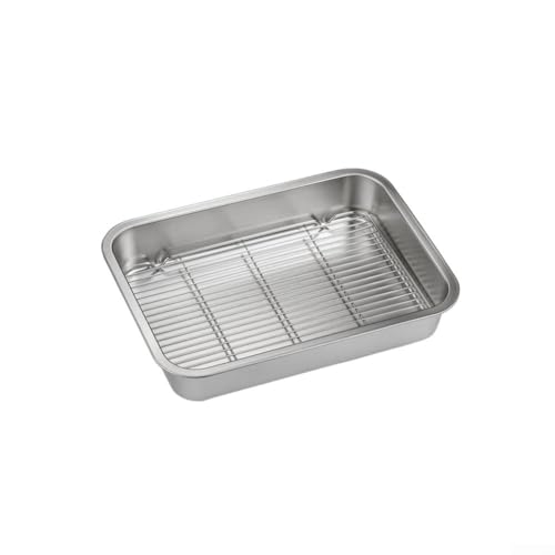 Hasaller Backblech, Edelstahl-Backform mit Kühlgitter, Abdeckungs-Set, rostfreies Backblech und Kühlgitter für spülmaschinenfest, zum Braten von Fleisch, Geflügel, (23 x 17 x 5 cm) von Hasaller