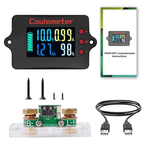 Hasaller Batteriemonitor mit Shunt Power Voltmeter Display 8–120 V DC 0,03–100 A Multifunktionales Messgerät LCD-Bildschirm für Wohnmobil-Power-Outdoor-Systeme Automobil-Batterie-Photovoltaik-Tests von Hasaller