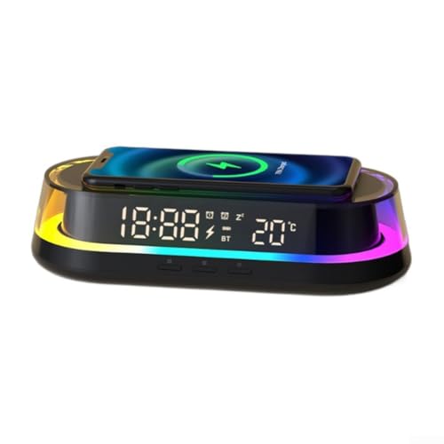 Hasaller Digitaler Wecker, LED-Anzeige, Uhr, verstellbare Helligkeit, Nachttischuhr mit 15 W kabellosem Ladepad und USB-Anschluss, buntes Nachtlicht für Schlafzimmer und Nachttische (schwarz) von Hasaller