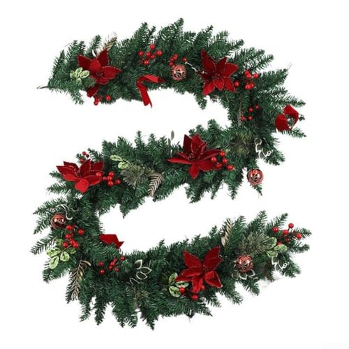 Hasaller Festive Christmas Rattan Garlands Christmas Artificial Garland Red Poinsettia Berry Decor Pendant Holiday Faux Vine Hanging Garland Festive Rattan Hanging Ornament (1.8m) von Hasaller