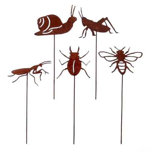 Hasaller Gartenstecker 5 Stück rustikale Metall-Insekten-Gartenstecker Schmetterling Libelle Rasen Ornamente Outdoor Hof Kunst Dekor Schmiedeeisen Gärten Insektenstecker von Hasaller