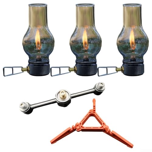 Hasaller Gaslaternen MODELGO Camping Gaslaterne beleuchtet tragbare Ga-s Lampe Kupfer Glas Aluminiumlegierung Atmosphäre Laterne Einstellbare Helligkeit Camping Laternen für Zeltlicht (3 x von Hasaller