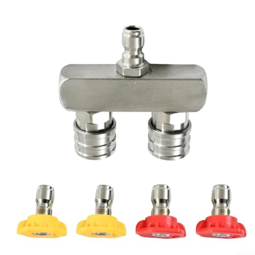 Hasaller Hochdruckreiniger-Düsenkopf-Set, 2-in-1, 1/4-Zoll-Stecker, Buchse, Schnellanschluss, Dual-Adapter, 5000 PSI, Metall-Hochdruckreiniger-Düsenkopf für Außenreinigung (mit Düse, weiß) von Hasaller