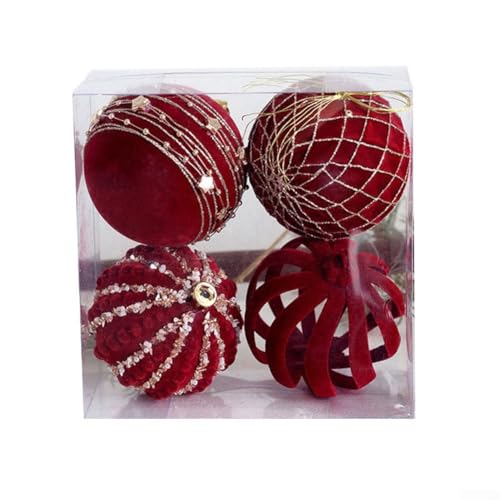 Hasaller Lebendige rote Weihnachtskugel-Dekorationen, handbemalte Samtkugeln, Anzug für DIY-Projekte, festliche Urlaubsdekoration (C) von Hasaller