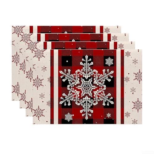 Hasaller Platzset 4 Stück charmante dekorative Platzsets und Untersetzer rot grau Weihnachten Tischsets widerstandsfähig waschbar PVC Tischset und Untersetzer Sets für Zuhause Restaurant (D) von Hasaller