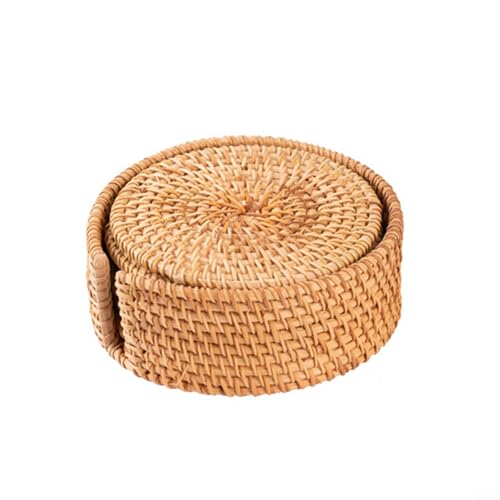 Hasaller Platzsets, 6-teilig, runde Rattan-Untersetzer, handgefertigt, gewebte Getränkematte, Tischset, natürliches goldenes Geschirr, Platzset für heiße Gerichte, Teetassen, Küche, Esszimmer, Bar (13 von Hasaller