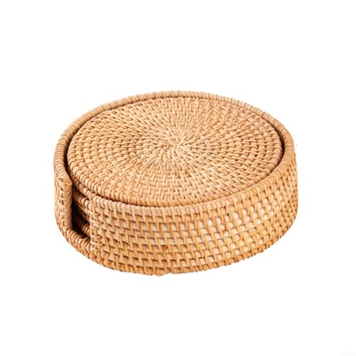 Hasaller Platzsets, 6-teilig, runde Rattan-Untersetzer, handgefertigt, gewebte Getränkematte, Tischset, natürliches goldenes Geschirr, Platzset für heiße Gerichte, Teetassen, Küche, Esszimmer, Bar (16 von Hasaller