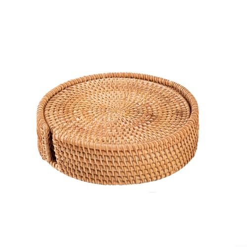 Hasaller Platzsets, 6-teilig, runde Rattan-Untersetzer, handgefertigt, gewebte Getränkematte, Tischset, natürliches goldenes Geschirr, Platzset für heiße Gerichte, Teetassen, Küche, Esszimmer, Bar (20 von Hasaller