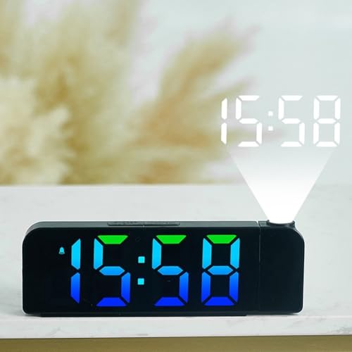 Hasaller Projektionswecker, LED-Wecker mit 180° drehbarem Projektor-USB-Kabel, 3-stufige Helligkeit, Dimmen für Schlafzimmer (schwarz) von Hasaller