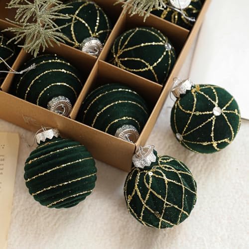Hasaller Retro Samt Weihnachtsschmuck Kugeln - Hängende Kugeln Set (Grün) von Hasaller
