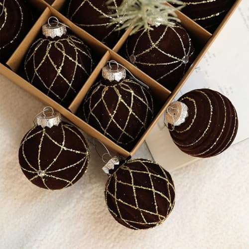 Hasaller Samt Weihnachtsschmuck Kugeln beflockte Samt Weihnachtskugeln 9 Stück Retro Weihnachtskugeln Braun von Hasaller