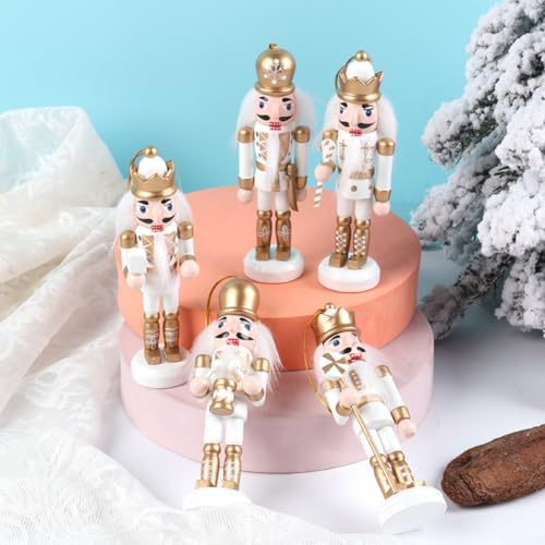 Hasaller Weihnachtliches Nussknacker-Ornament, 5 Stück, ca. 12,7 cm, Holz-Nussknacker, Soldat, Mini-Weihnachtsfigur, Dekoration, saisonale Heimdekoration für Weihnachtsbaum oder Wanddekoration von Hasaller