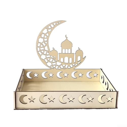 Holztablett mit Mond und Stern für Eid Mubarak, für Desserts und Kuchen, festliche Dekoration (1) von Hasaller