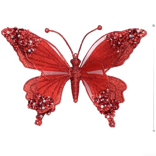 Kunststoff-Schmetterling-Ornamente mit Glitzer-Imitat für Weihnachtsbaum-Dekoration, mit Clip-On-Befestigung für einfache Verwendung, Rot Kunststoff-Schmetterling-Ornamente mit Glitzer-Imitat für Weihnachtsbaum-Dekoration, mit Clip-On-Befestigung für einfache Verwendung, Rot von Hasaller