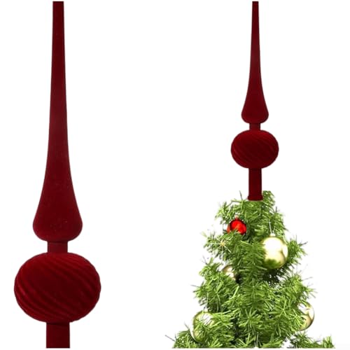 Kunststoff beflockter Kürbis-Weihnachtsbaum-Stern Ornament mit Plüsch-Samt-Textur und stabiler Basis für zuverlässige Baumplatzierung in Urlaubsdekoration (rot) von Hasaller