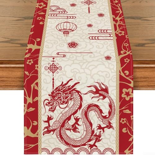 Lustiger und funktionaler Tischläufer mit chinesischem Sternzeichen-Drachen, 33 x 183 cm, ideal für jeden Anlass (Tischläufer B) von Hasaller
