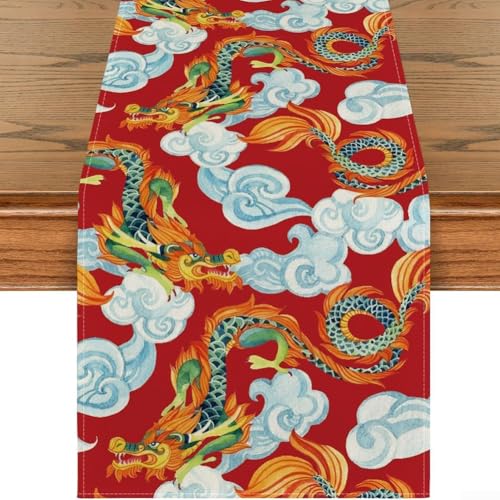 Lustiger und funktionaler Tischläufer mit chinesischem Sternzeichen-Drachen, 33 x 183 cm, ideal für jeden Anlass (Tischläufer C) von Hasaller
