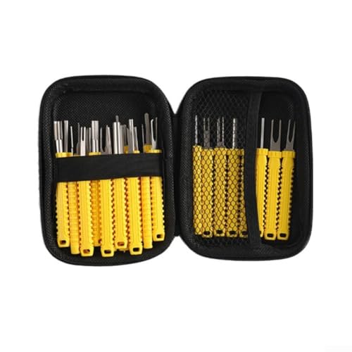 Professionelles 30-teiliges Terminal-Entfernungswerkzeug-Set mit Steckverbinder-Werkzeugen für Kabelbaum-Fehlerbehebung und elektrische Stift-Extraktionsanwendungen (gelb) von Hasaller