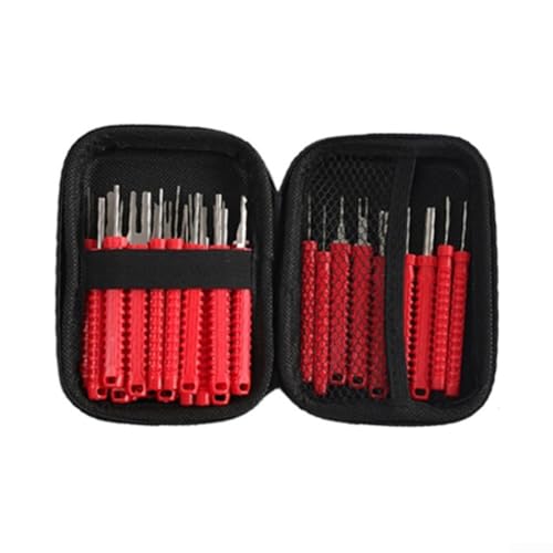 Professionelles 30-teiliges Terminal-Entfernungswerkzeug-Set mit Steckverbinder-Werkzeugen für Kabelbaum-Fehlerbehebung und elektrische Stift-Extraktionsanwendungen (rot) von Hasaller