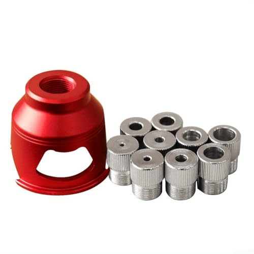 Vertikale Bohrführung für Holzbearbeitung mit Edelstahl-Bohrhülsen und verstellbarem Tiefenknopf für präzise Einsteck- und Zapfenlochplatzierung (rot) von Hasaller