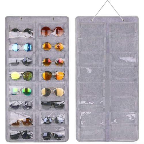 Wandmontierter Sonnenbrillen-Organizer mit 16 Fächern, faltbare PVC-Filz-Aufbewahrungstasche, entworfen zum Organisieren und Schutz von Brillen vor Staub und Kratzern (flaches Grau) von Hasaller