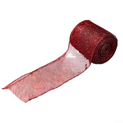 Weihnachtsbandrolle zum Verpacken von Geschenken und Schleifen, mit Leinen- und Drahtmaterial für Urlaubsdekorationen (rot) von Hasaller