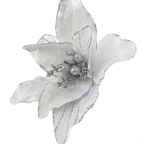 Weihnachtsbaum-Weihnachtsstern-Dekoration, 33 cm, Glitzer-Blume für den Urlaub (weiß) von Hasaller