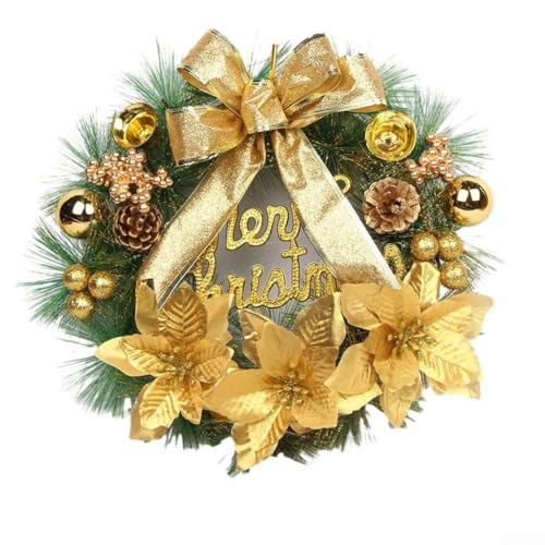 Weihnachtskranz Weihnachtsgirlande Weihnachtsdekoration Kranz Türkranz Weihnachten für Wand, Kamin, Ladendekoration (Gold) von Hasaller