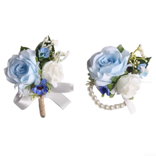 Zarte Kunstblume und Ansteckblume mit blauen Rosen für Trauzeugen und Brautjungfern von Hasaller
