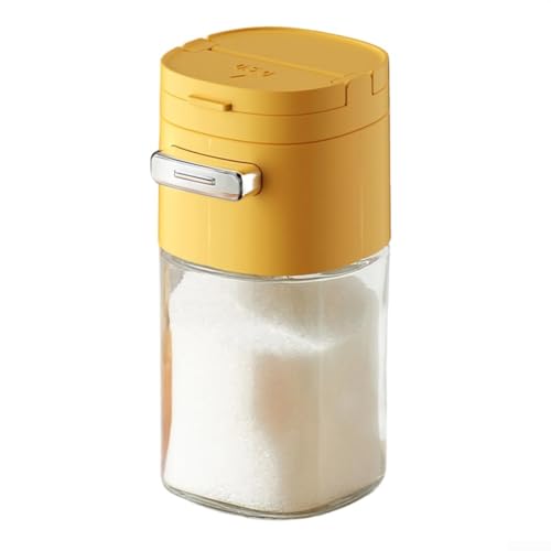 Zuckerdosenspender aus Glas mit präziser 0 5 g Portionspresse und luftdichtem Deckel für Frischekonservierung und Ameisenprävention in der Küche (gelb) von Hasaller