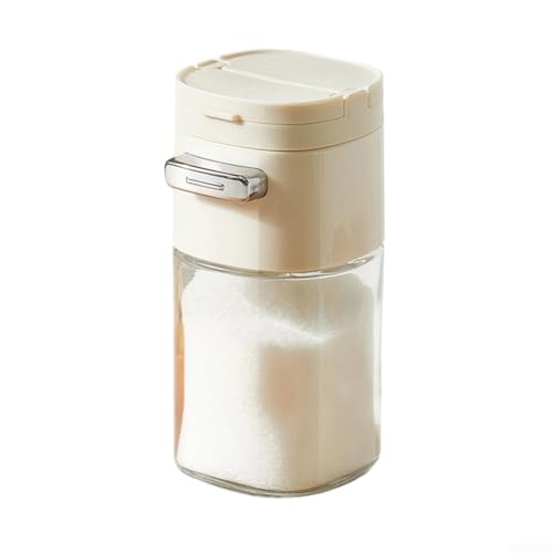 Zuckerdosenspender aus Glas mit präziser 0-5-g-Portionspresse und luftdichtem Deckel für Frischekonservierung und Ameisenprävention in der Küchenaufbewahrung (weiß) von Hasaller