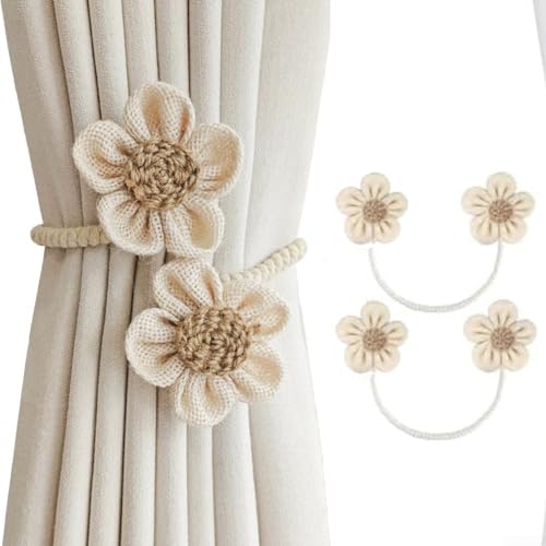 Zwei Vorhang-Raffhalter mit Blumenmuster aus Naturfasern, entworfen, um Vorhänge fest zu halten und ein elegantes dekoratives Element in Ihr Zuhause zu bringen (Beige) von Hasaller